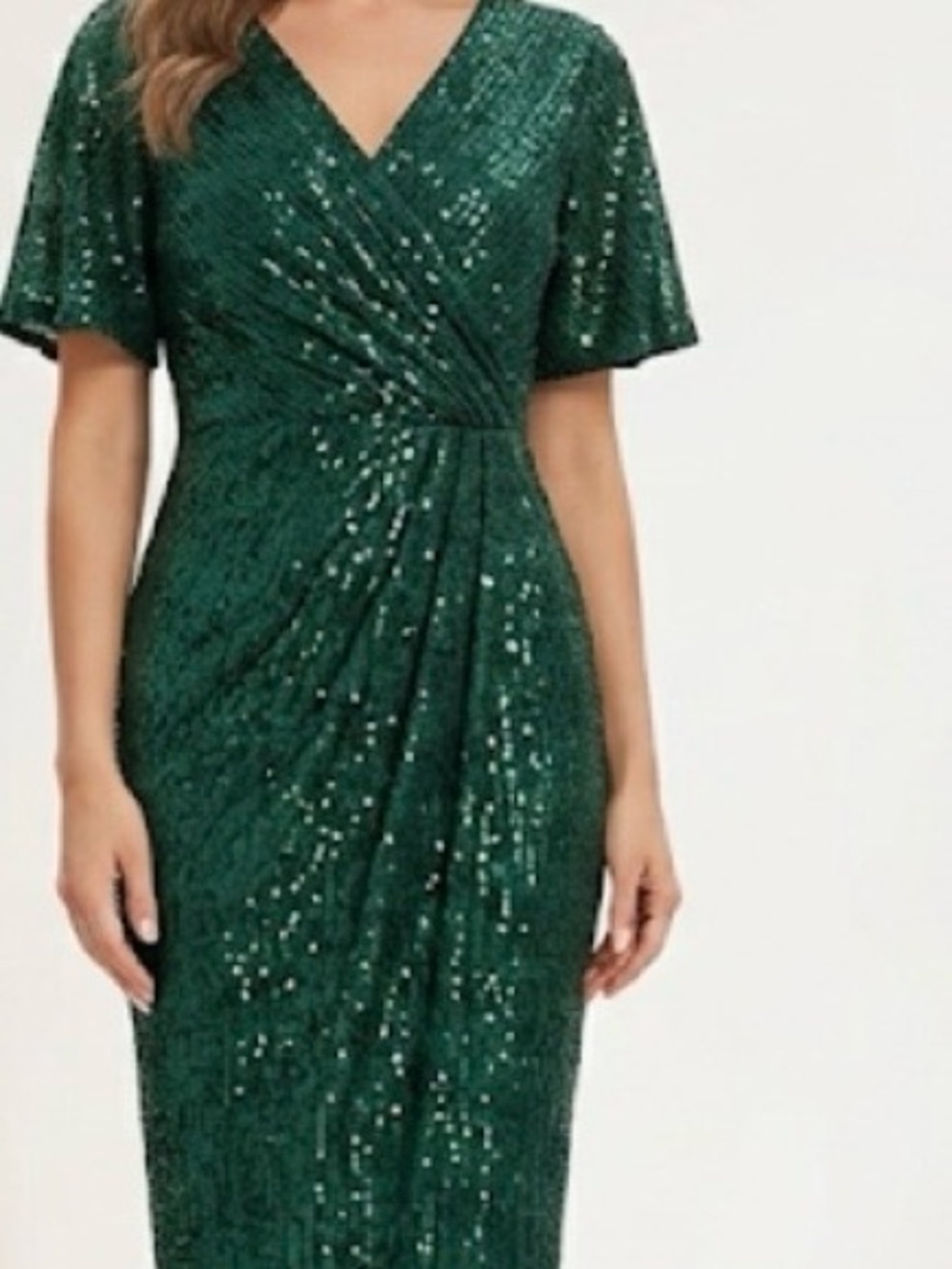 MARINA Emerald Green Sequin Wrap Maxi Dress